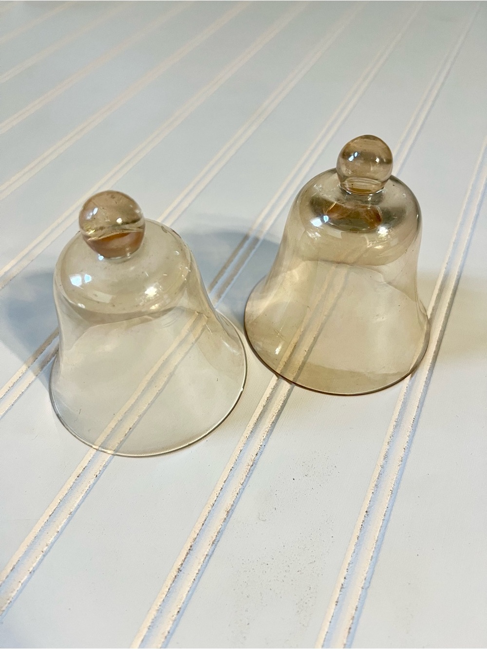 Vintage Amber Glass Bell Votive or Cloche Accent Pair